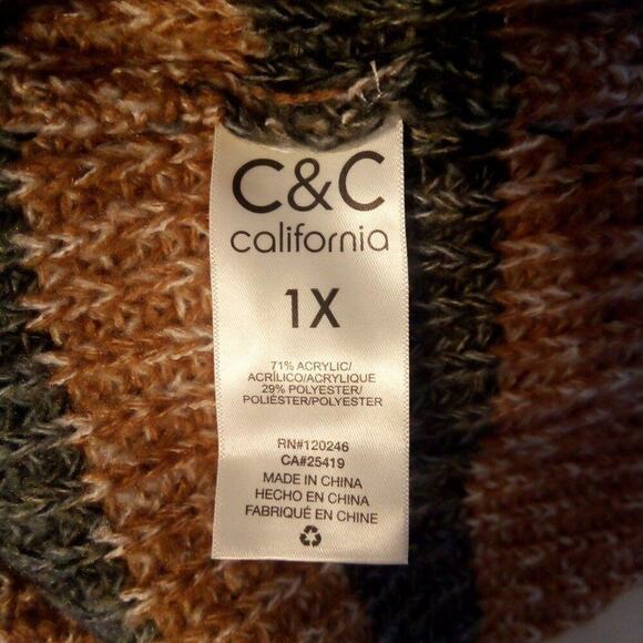 C & C California Striped Sweater Size 1X Brown Neutral Preppy Casual - Picture 6 of 9